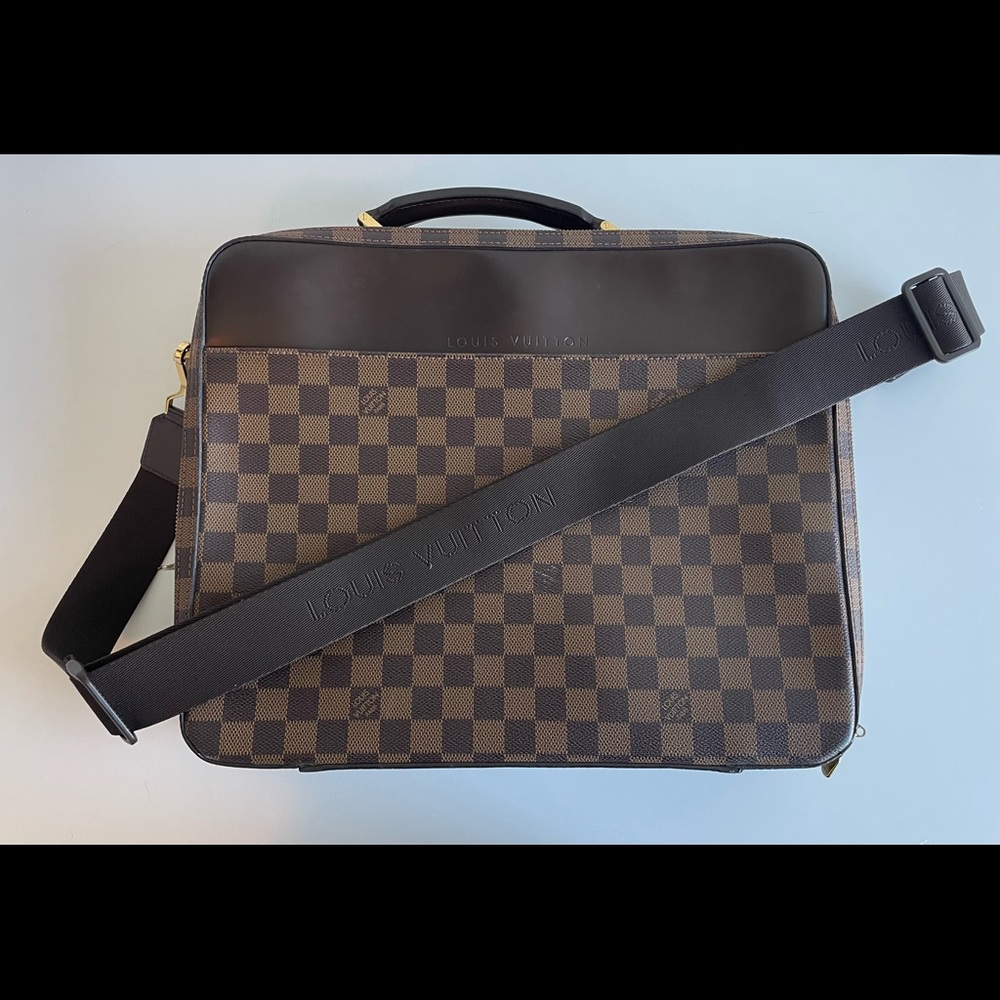 Louis Vuitton Damier Ebene Porte Ordinateur Saban brown canvas messenger bag